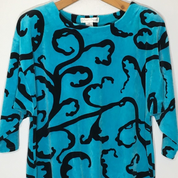 Vintage 80s Teal Black Velour Long Oversized Tunic - Picture 8 of 15